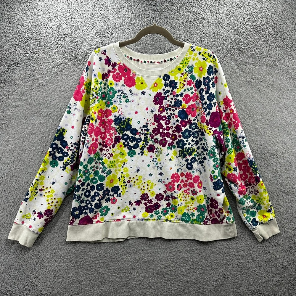 Champion Women's 3X Floral Print Sweatshirt Cream Multi Color Crew Neck Comfort